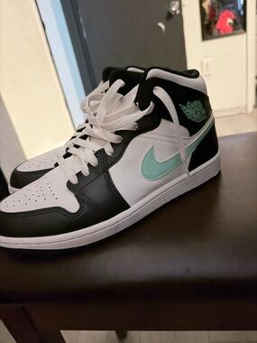 Nike Air Jordan 1 Mid White/Black with Mint Swoosh